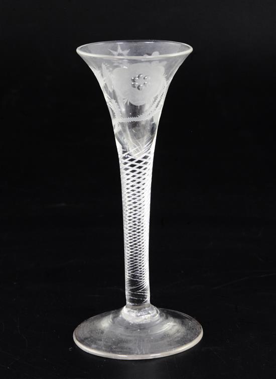 A Jacobite wine glass, c.1745, height 16cm